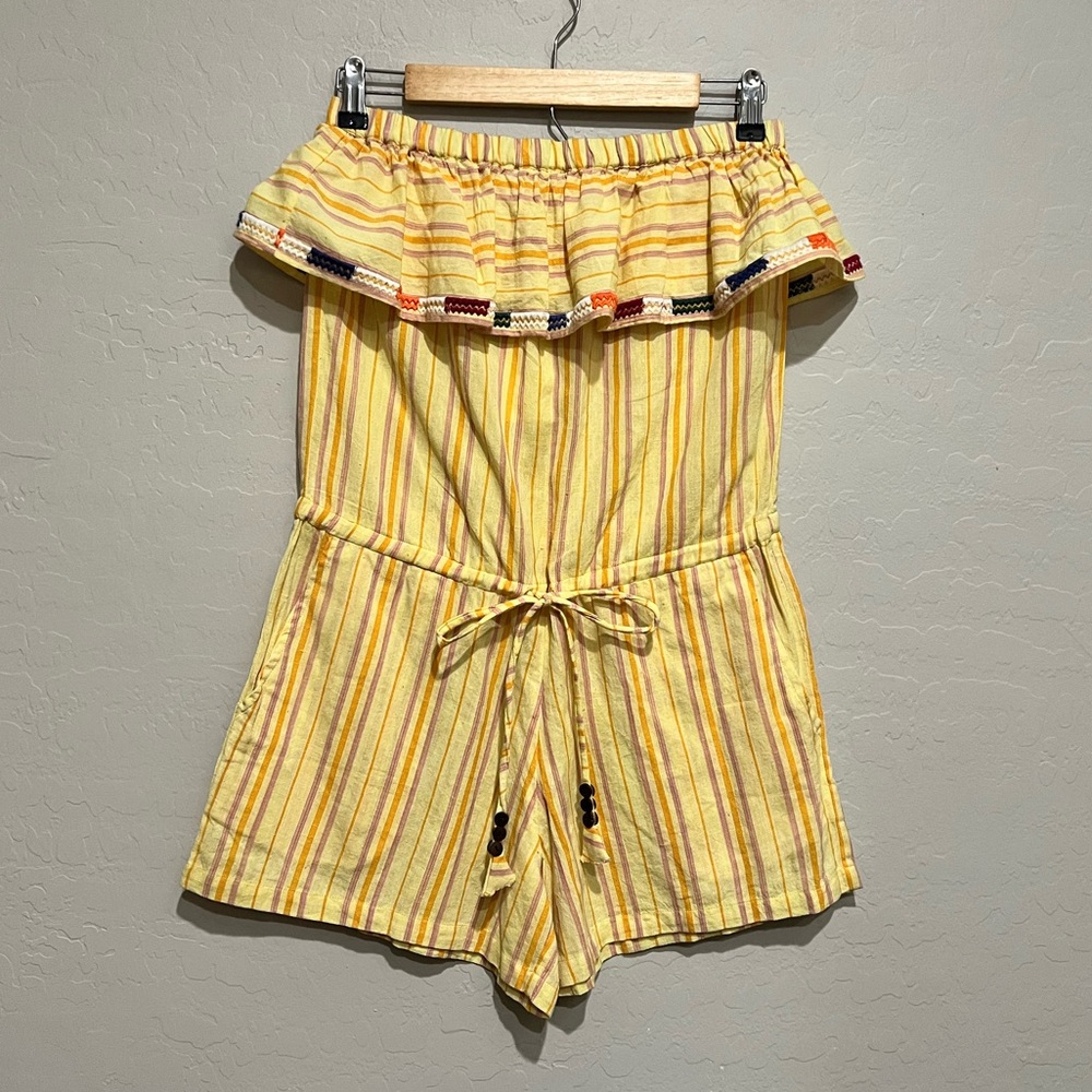 Anthropologie Kopal NWT Yellow Striped Sleeveless Romper 100% Cotton, Small